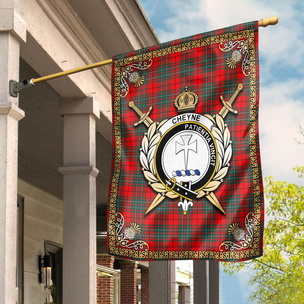 Clan Cheyne Tartan Crest Garden Flag - Celtic Thistle OX20 Clan Cheyne Tartan Today