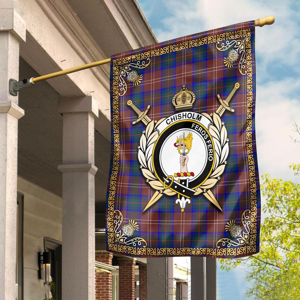 Clan Chisholm Hunting Modern Tartan Crest Garden Flag - Celtic Thistle MO83 Clan Chisholm Tartan Today