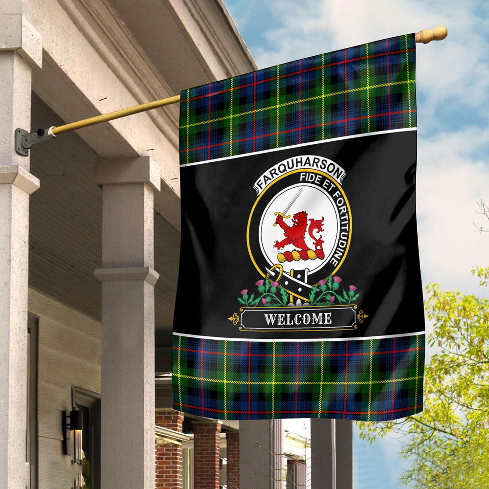 Clan Farquharson Modern Tartan Crest Garden Flag - Welcome MV71 Clan Farquharson Tartan Today