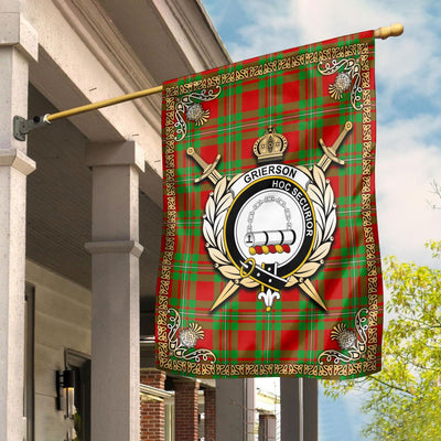 Clan Grierson Tartan Crest Garden Flag - Celtic Thistle