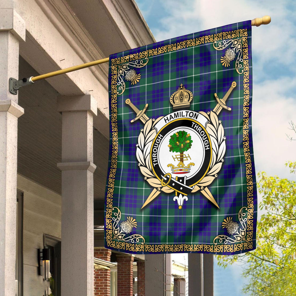 Clan Hamilton Hunting Modern Tartan Crest Garden Flag - Celtic Thistle DQ50 Clan Hamilton Tartan Today