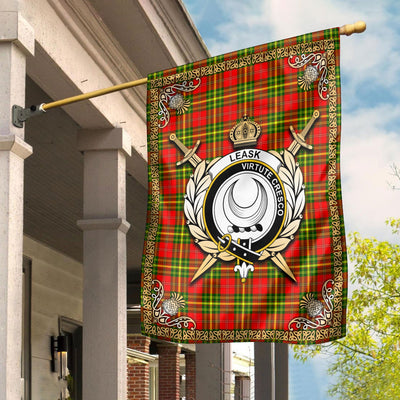 Clan Leask Tartan Crest Garden Flag - Celtic Thistle