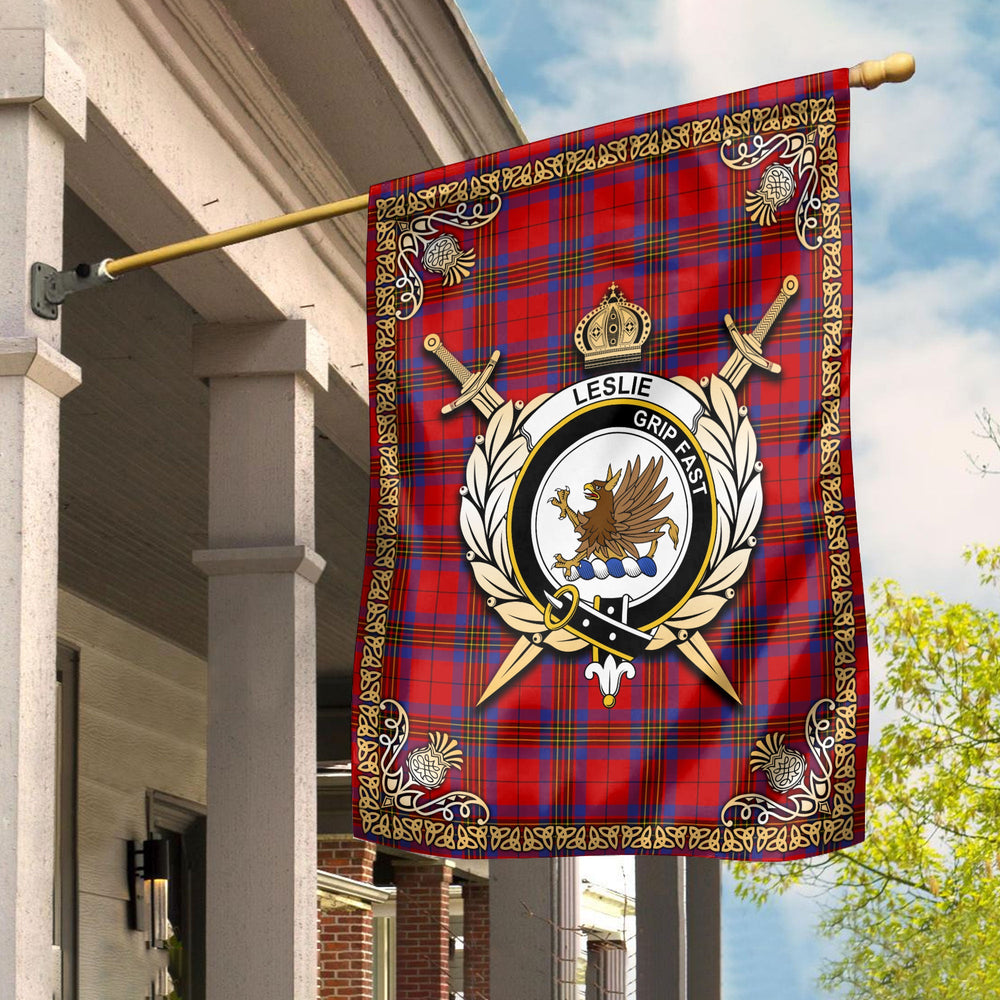 Clan Leslie Modern Tartan Crest Garden Flag - Celtic Thistle RY14 Clan Leslie Tartan Today