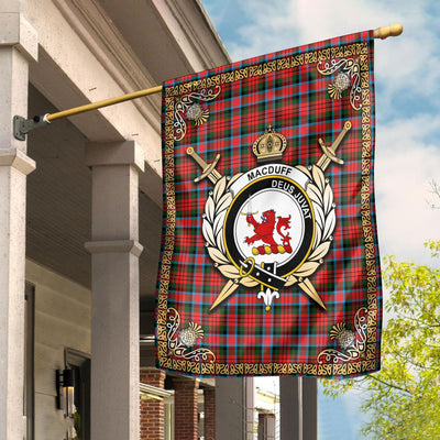 Clan MacDuff Modern Tartan Crest Garden Flag - Celtic Thistle