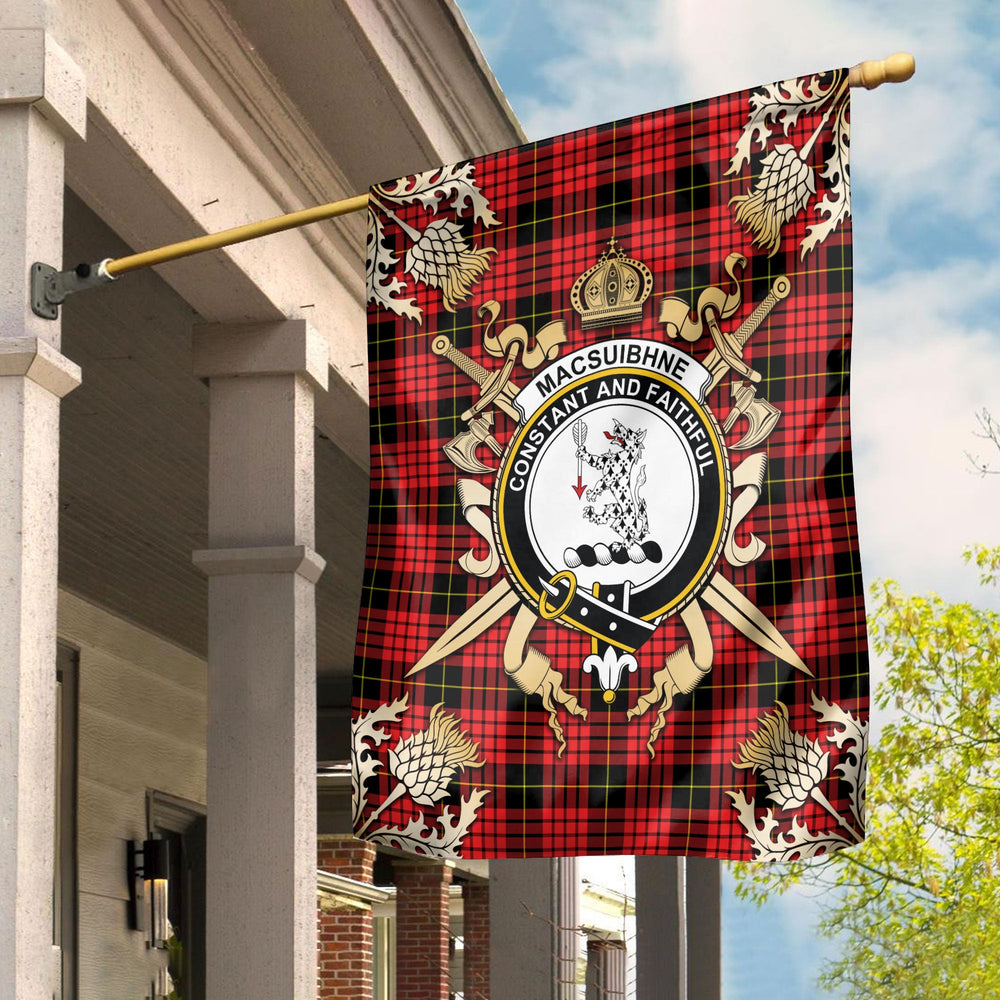 Clan MacSuibhne Tartan Crest Black Garden Flag - Gold Thistle MA75 Clan Garden Tartan Today