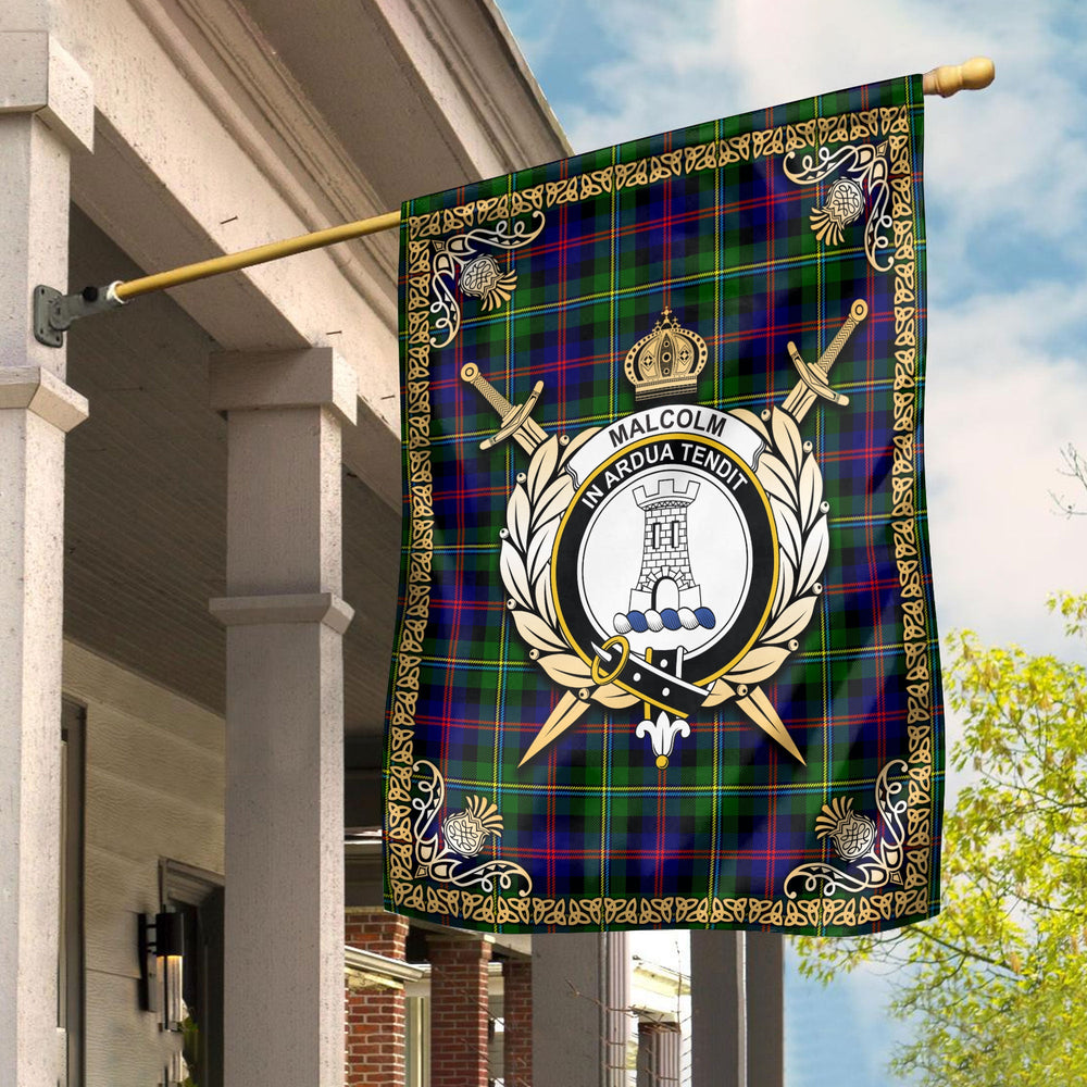 Clan Malcolm Tartan Crest Garden Flag - Celtic Thistle HZ93 Clan Malcolm Tartan Today
