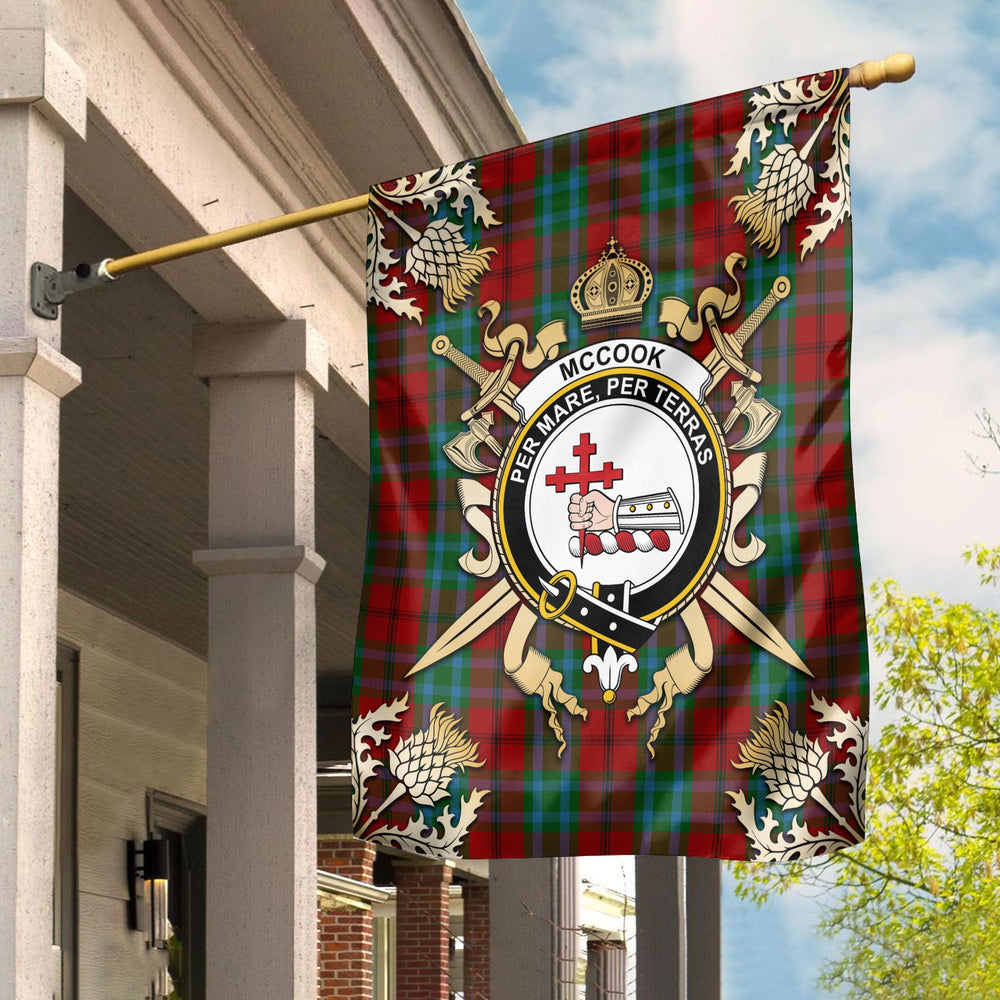 Clan McCook Tartan Crest Black Garden Flag - Gold Thistle LG12 Clan Garden Tartan Today