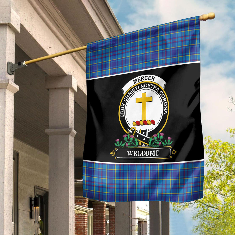 Clan Mercer Modern Tartan Crest Garden Flag - Welcome KM85 Clan Mercer Tartan Today