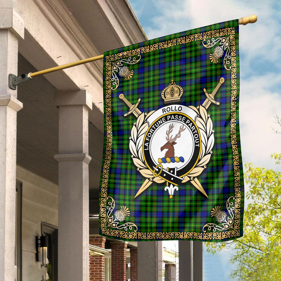 Clan Rollo Modern Tartan Crest Garden Flag - Celtic Thistle CM10 Clan Rollo Tartan Today