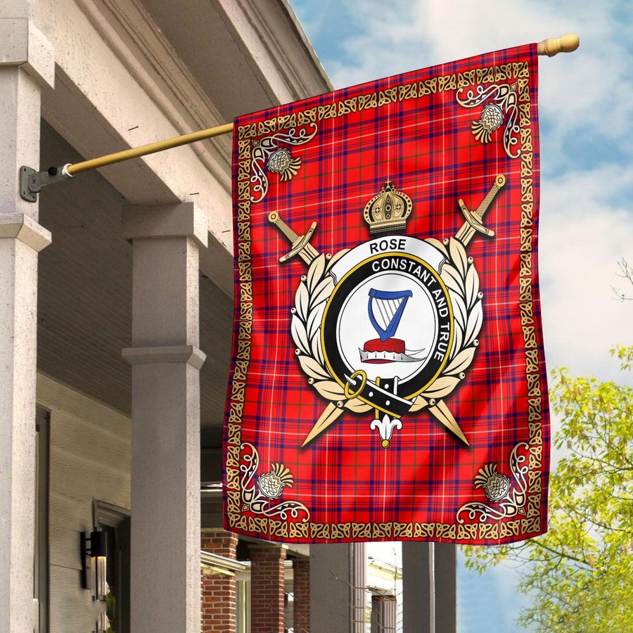 Clan Rose Modern Tartan Crest Garden Flag