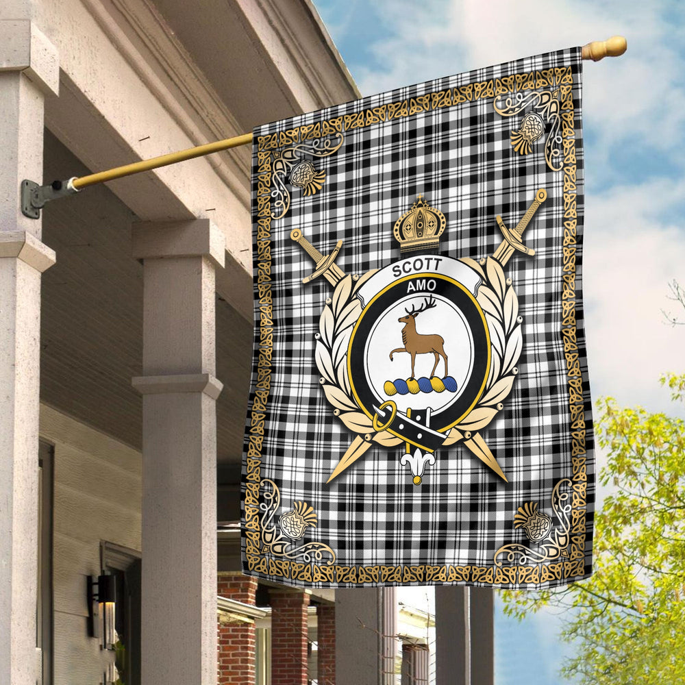Clan Scott Black & White Modern Tartan Crest Garden Flag - Celtic Thistle ED95 Clan Scott (Scott Tartan) Tartan Today