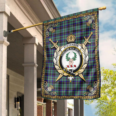 Clan Stevenson Tartan Crest Garden Flag - Celtic Thistle