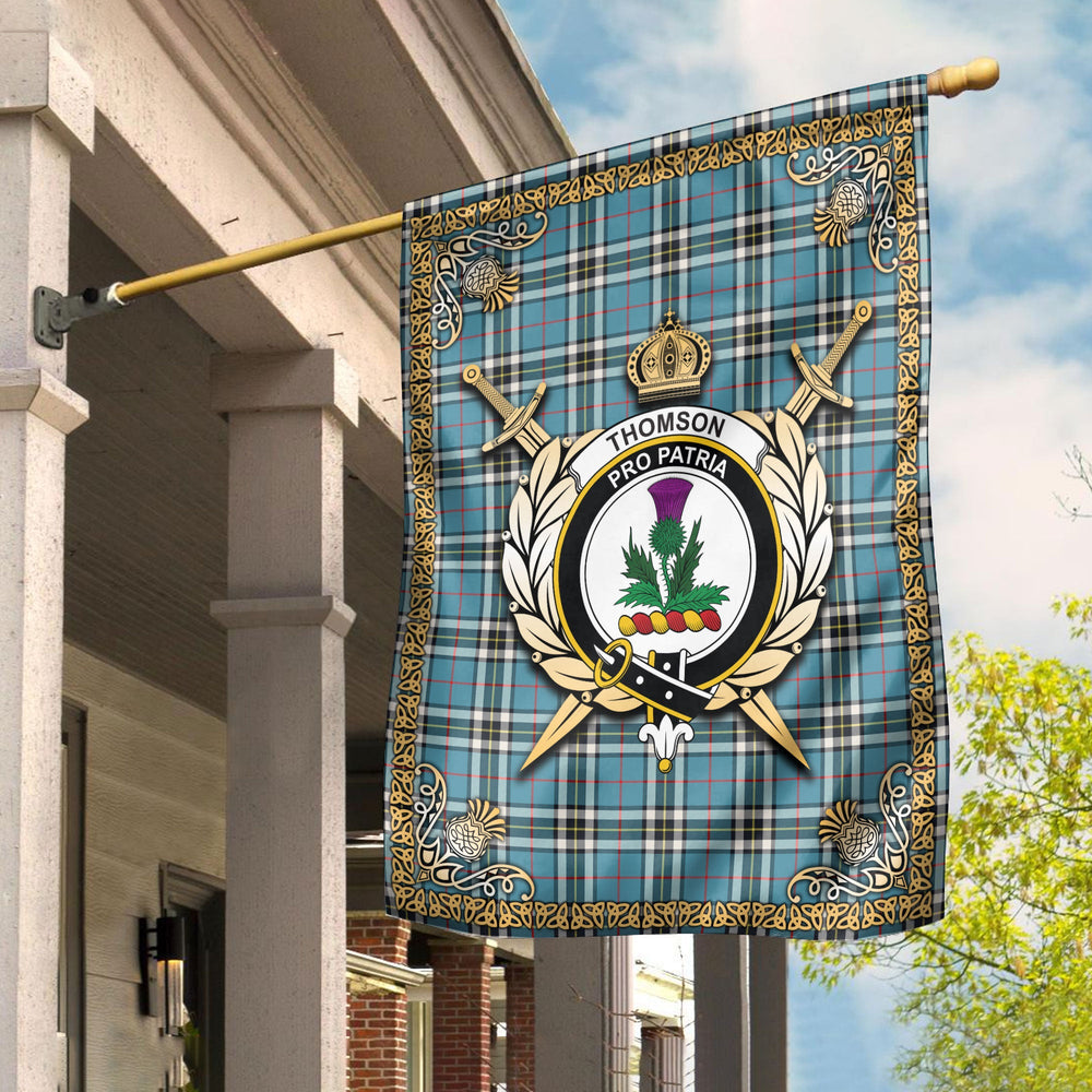 Clan Thomson Blue Tartan Crest Garden Flag - Celtic Thistle QF12 Clan Thomson Tartan Today