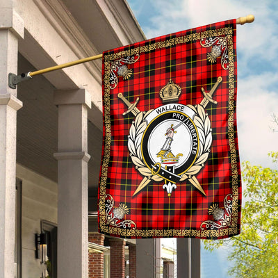 Clan Wallace Hunting Red Tartan Crest Garden Flag - Celtic Thistle