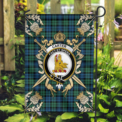 Clan Carter Tartan Crest Black Garden Flag - Gold Thistle JF50 Clan Hall Tartan Today