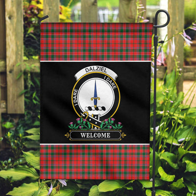 Clan Dalziel Modern Tartan Crest Garden Flag - Welcome