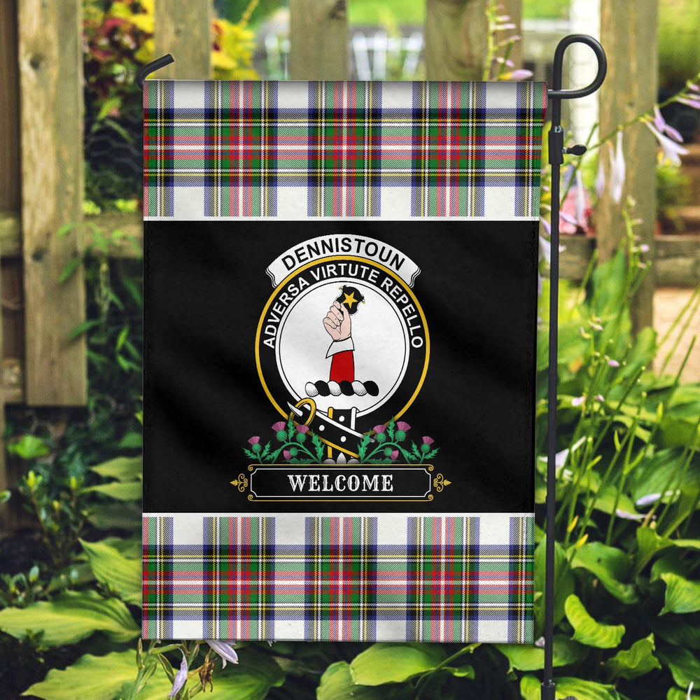 Clan Dennistoun Tartan Crest Garden Flag - Welcome VH32 Clan Dennistoun Tartan Today