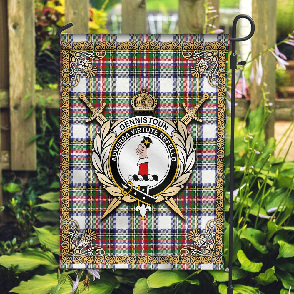 Clan Dennistoun Tartan Crest Garden Flag - Celtic Thistle OJ43 Clan Dennistoun Tartan Today