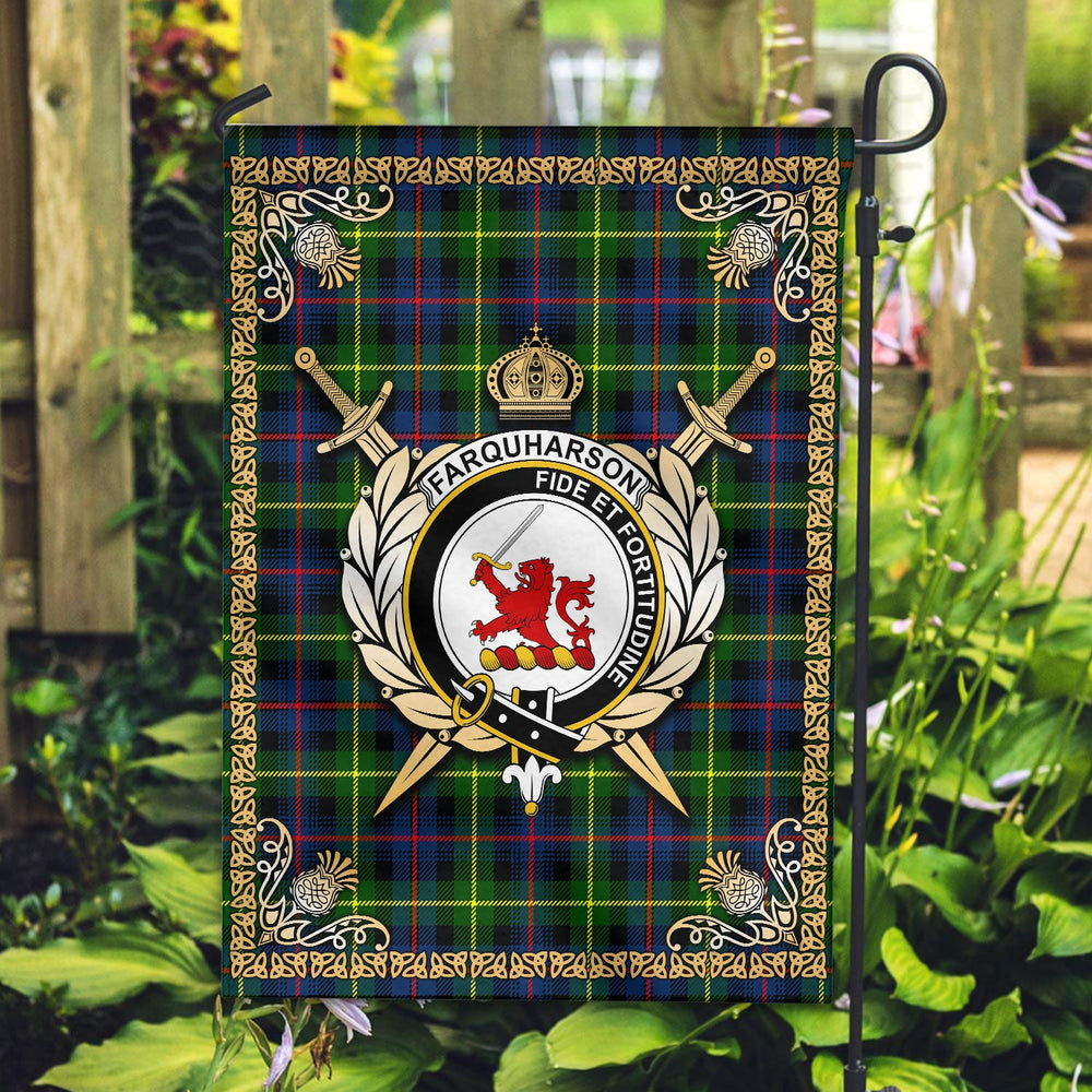 Clan Farquharson Modern Tartan Crest Garden Flag - Celtic Thistle YR99 Clan Farquharson Tartan Today