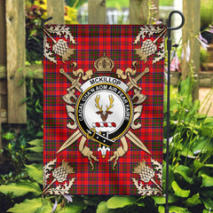 Clan McKillop Tartan Crest Black Garden Flag - Gold Thistle LO53 Clan Garden Tartan Today