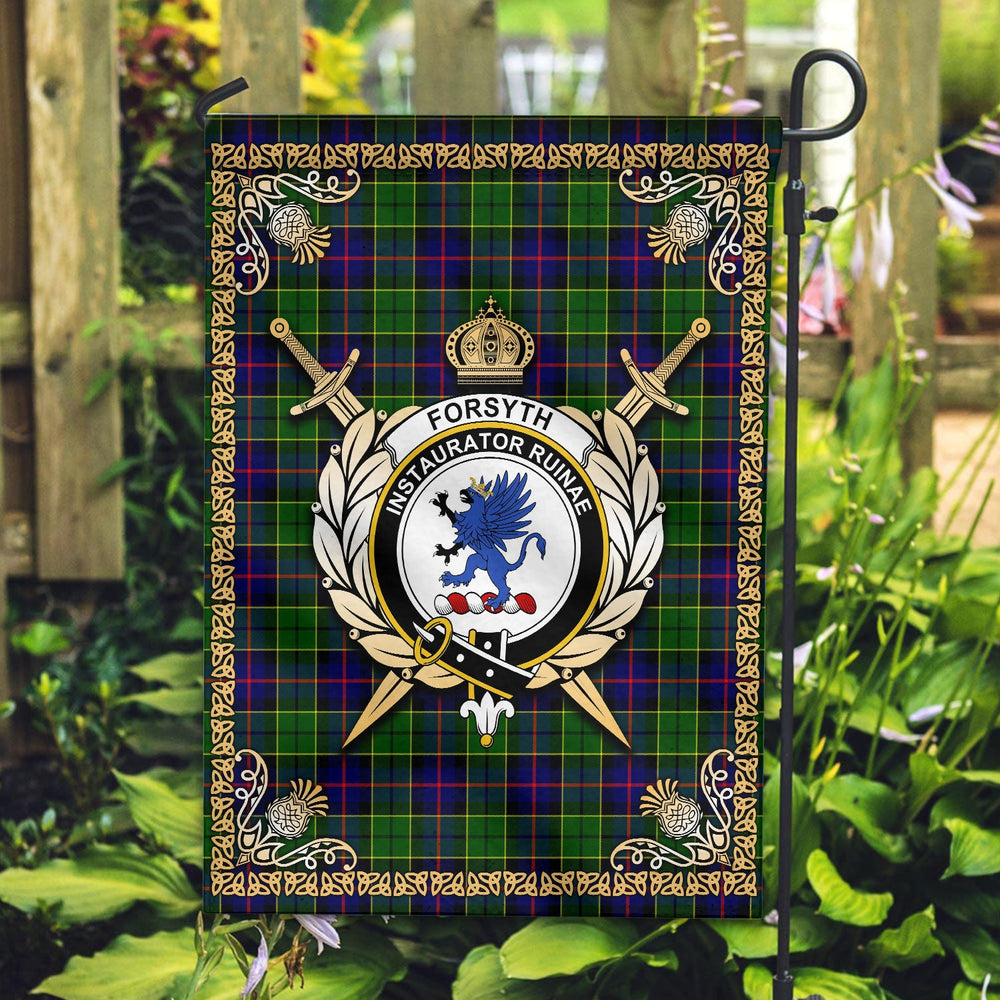 Clan Forsyth Modern Tartan Crest Garden Flag - Celtic Thistle LQ45 Clan Forsyth Tartan Today