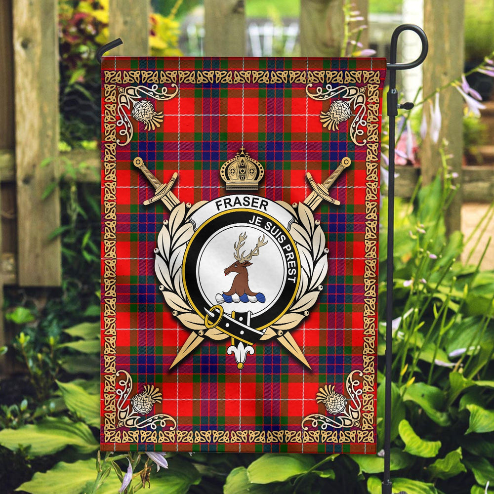 Clan Fraser (of Lovat) Modern Tartan Crest Garden Flag - Celtic Thistle PG90 Clan Fraser Tartan Today