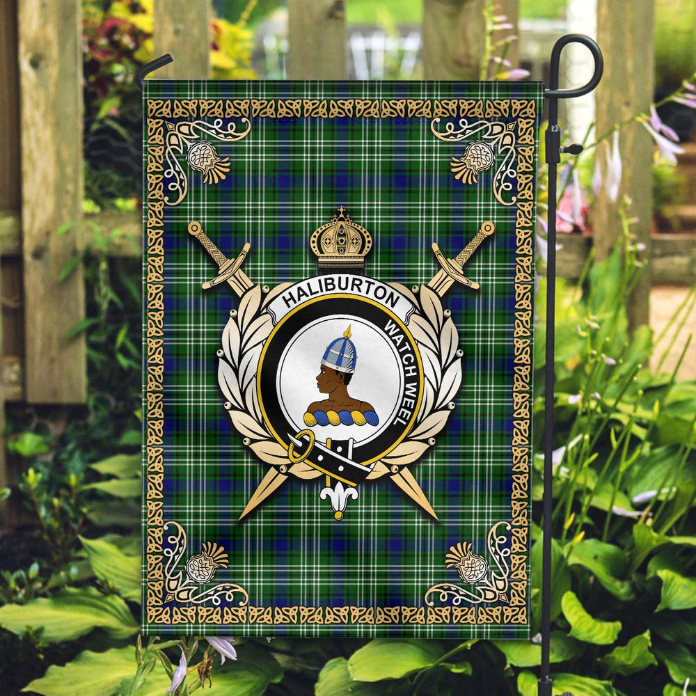 Clan Haliburton Tartan Crest Garden Flag - Celtic Thistle JV69 Clan Haliburton Tartan Today