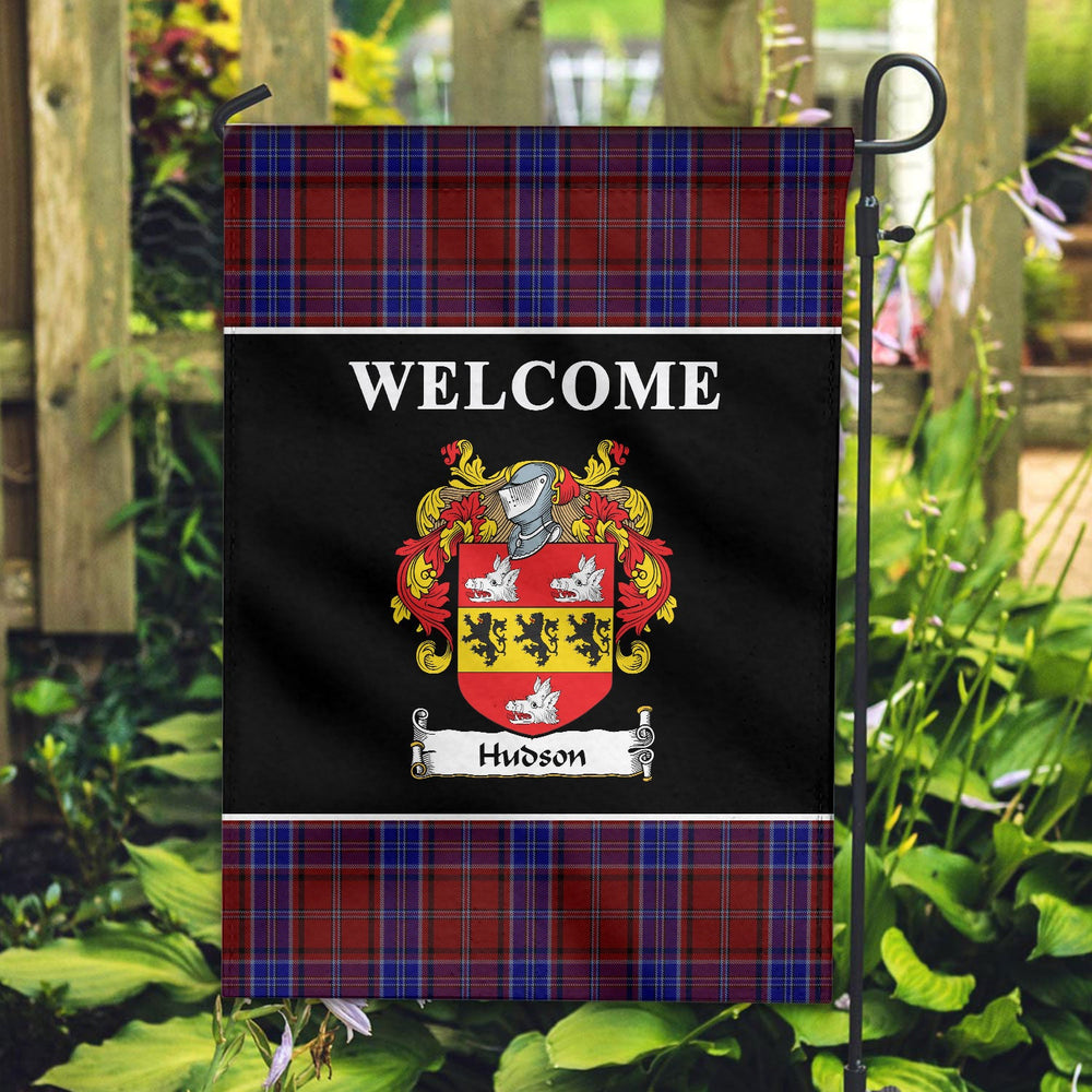 Clan Hudson Tartan Crest Black Garden Flag FM44 Clan Garden Tartan Today