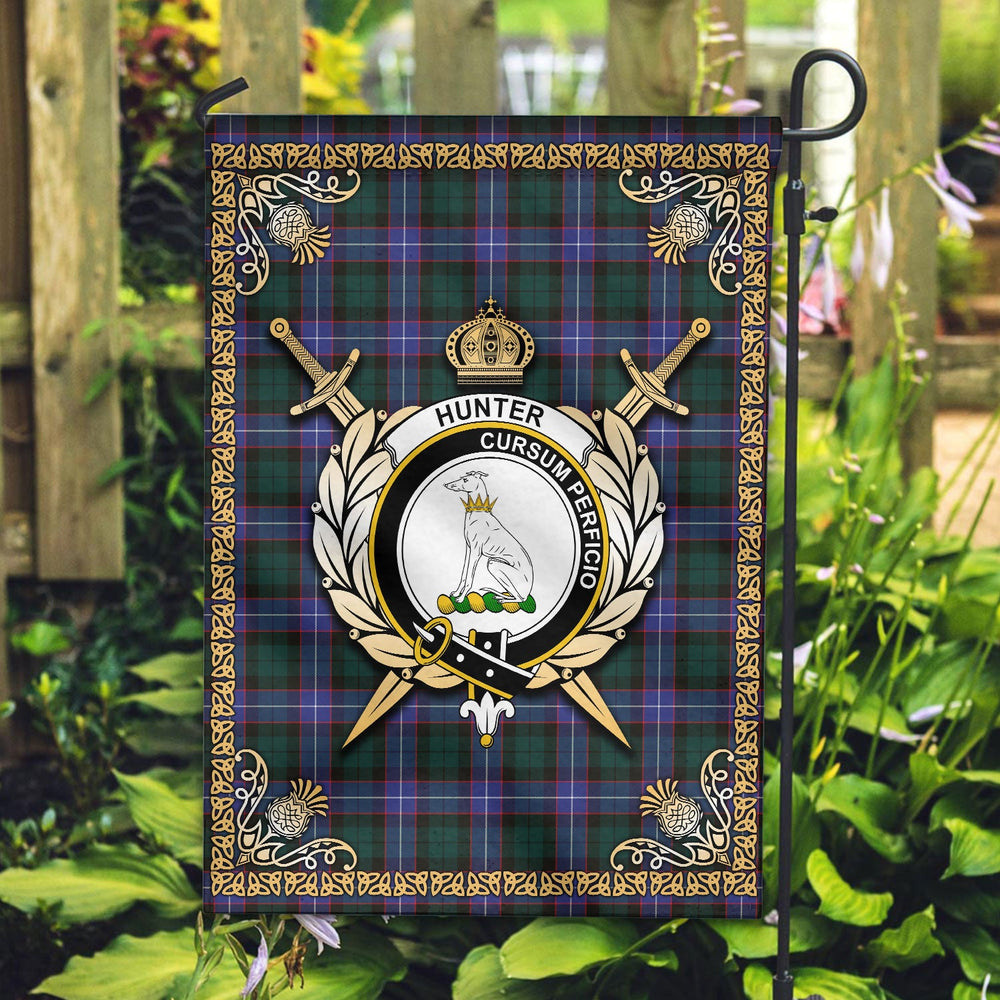 Clan Hunter Modern Tartan Crest Garden Flag - Celtic Thistle XB36 Clan Hunter Tartan Today