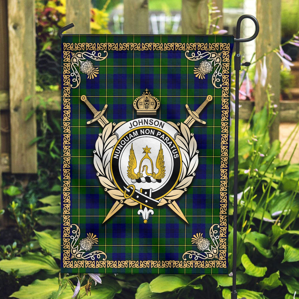 Clan Johnson Modern Tartan Crest Garden Flag - Celtic Thistle AN25 Clan Garden Tartan Today