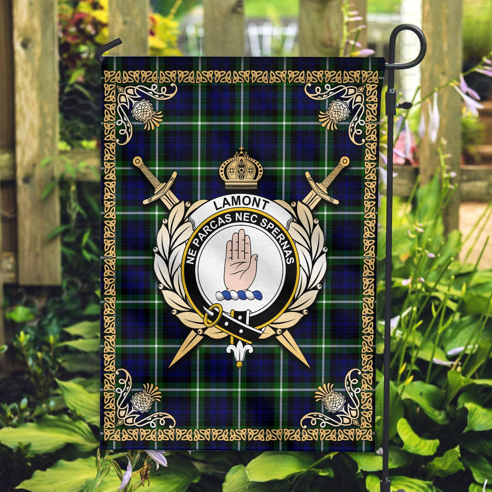 Clan Lamont Modern Tartan Crest Garden Flag - Celtic Thistle HD58 Clan Lamont Tartan Today