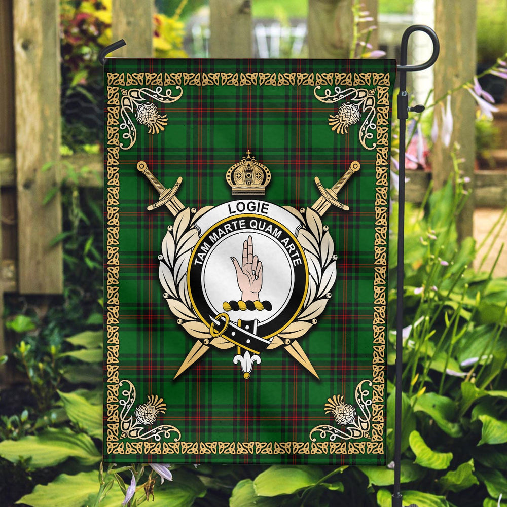 Clan Logie Tartan Crest Garden Flag - Celtic Thistle ZT25 Clan Logie Tartan Today