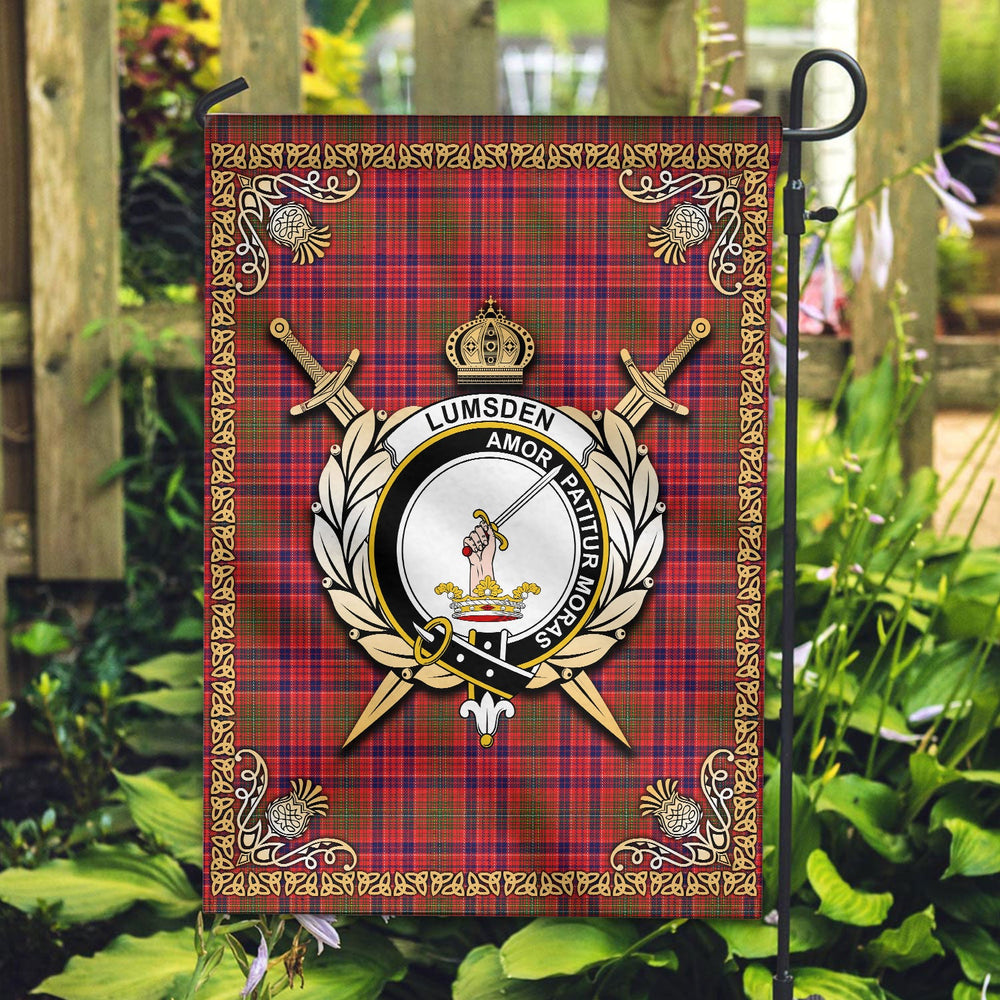 Clan Lumsden Modern Tartan Crest Garden Flag - Celtic Thistle RL13 Clan Lumsden Tartan Today