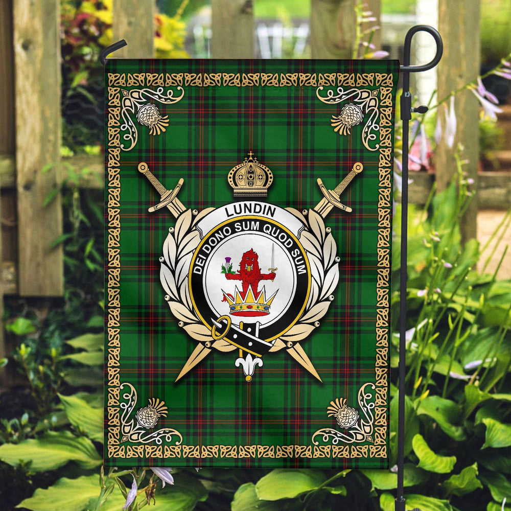 Clan Lundin Tartan Crest Garden Flag - Celtic Thistle RF41 Clan Lundin Tartan Today