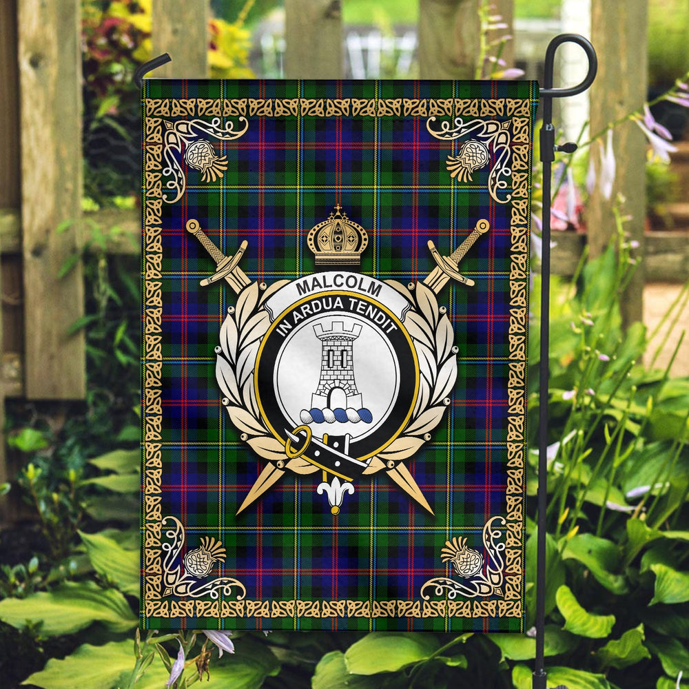 Clan Malcolm Tartan Crest Garden Flag - Celtic Thistle HZ93 Clan Malcolm Tartan Today