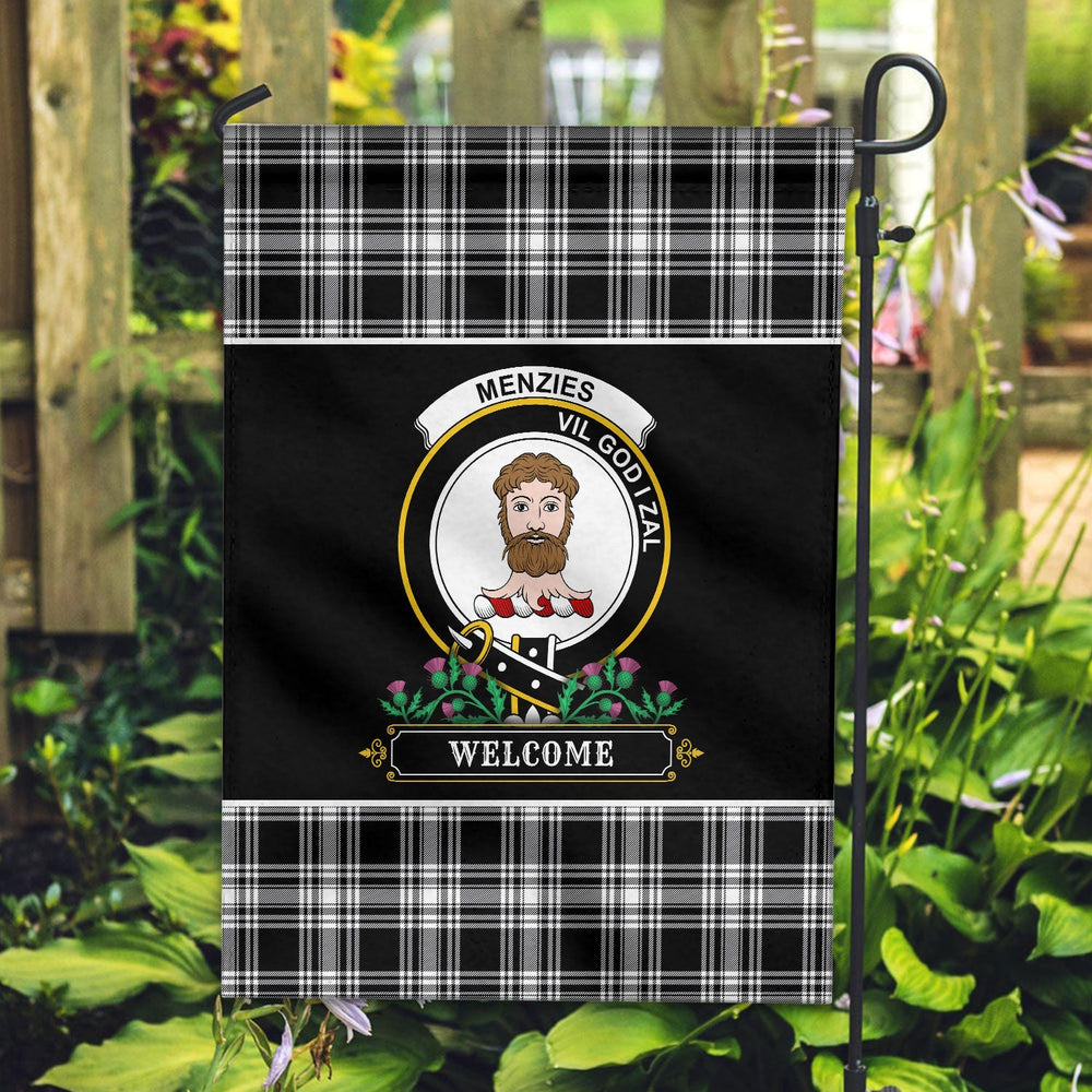 Clan Menzies Black _ White Modern Tartan Crest Garden Flag - Welcome DI48 Clan Menzies Tartan Today