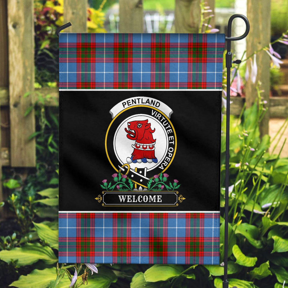 Clan Pentland Tartan Crest Garden Flag - Welcome AQ24 Clan Pentland Tartan Today