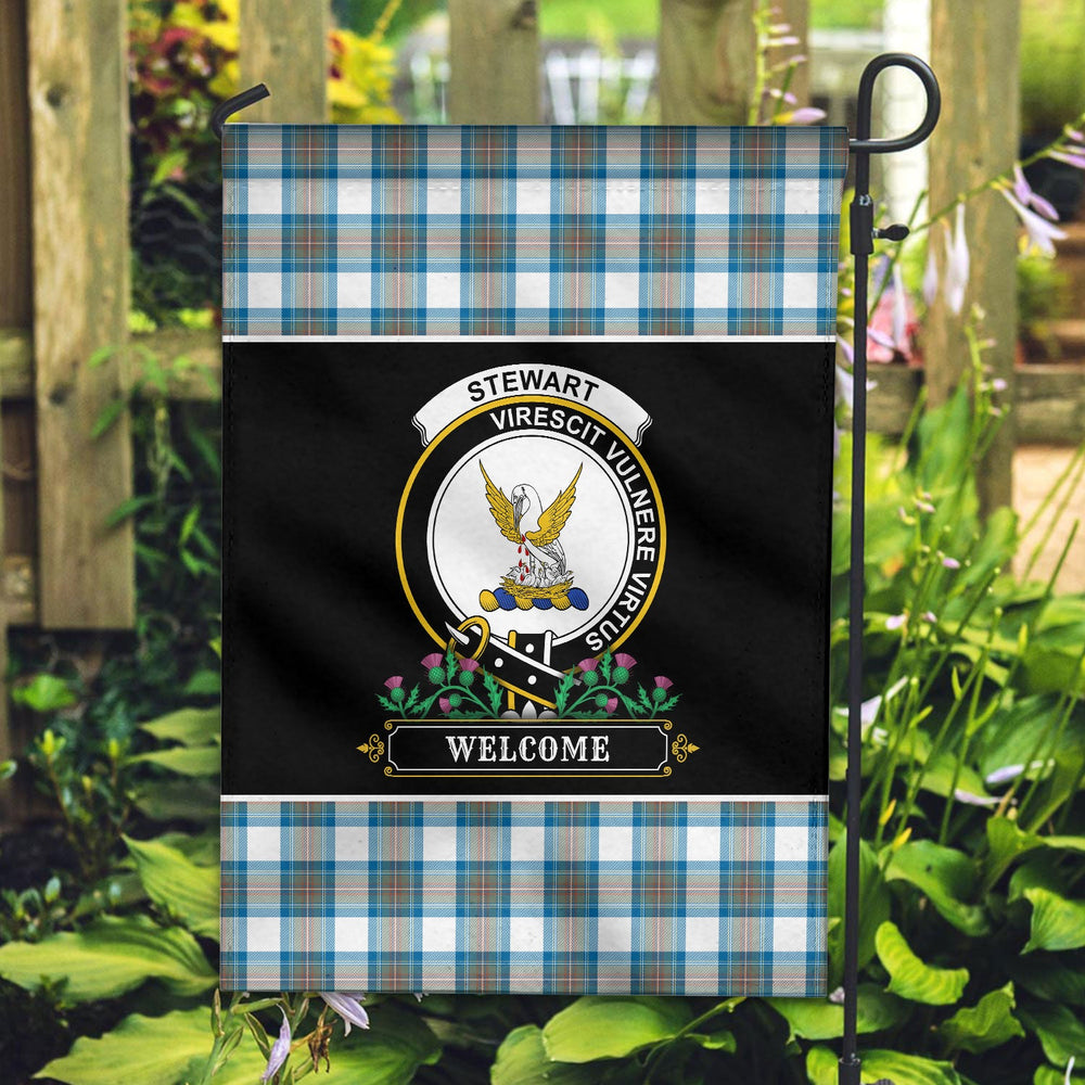 Clan Stewart Muted Blue Tartan Crest Garden Flag - Welcome AI79 Clan Stewart Tartan Today