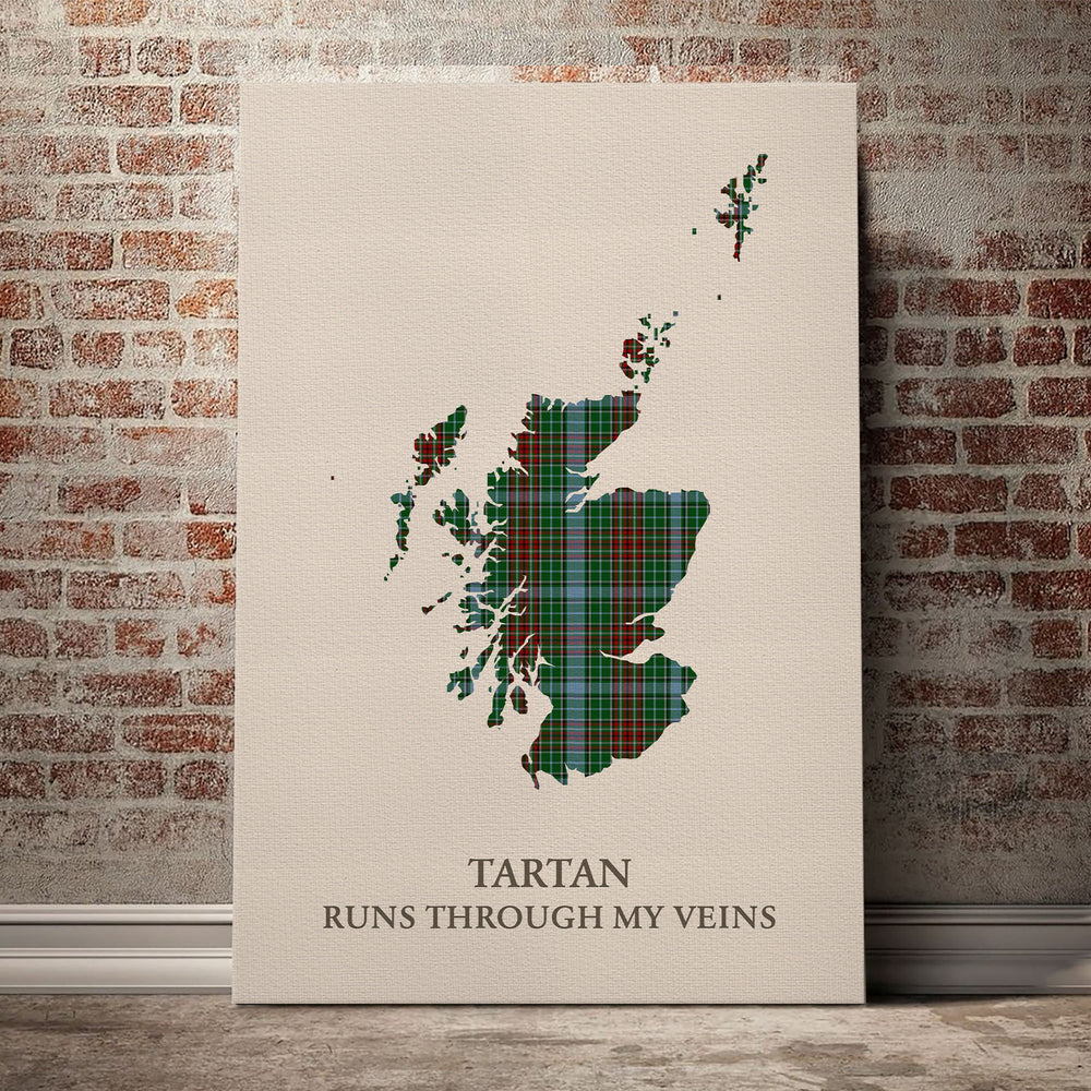 Gayre Tartan Scotland Map Canvas – “Tartan Runs Through My Veins” Wall Art