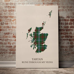 Gayre Tartan Scotland Map Canvas – “Tartan Runs Through My Veins” Wall Art