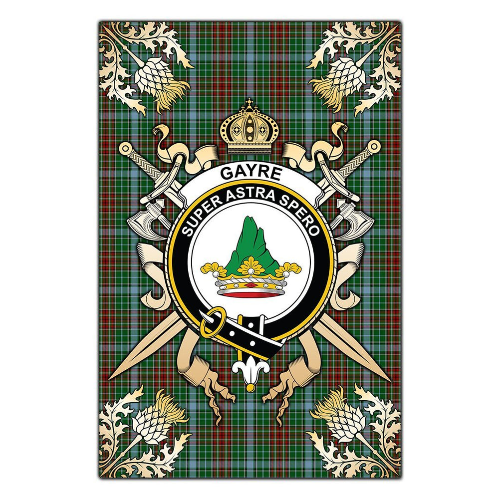 Clan Gayre Tartan Crest Black Garden Flag - Gold Thistle DZ74 Clan Gayre Tartan Today