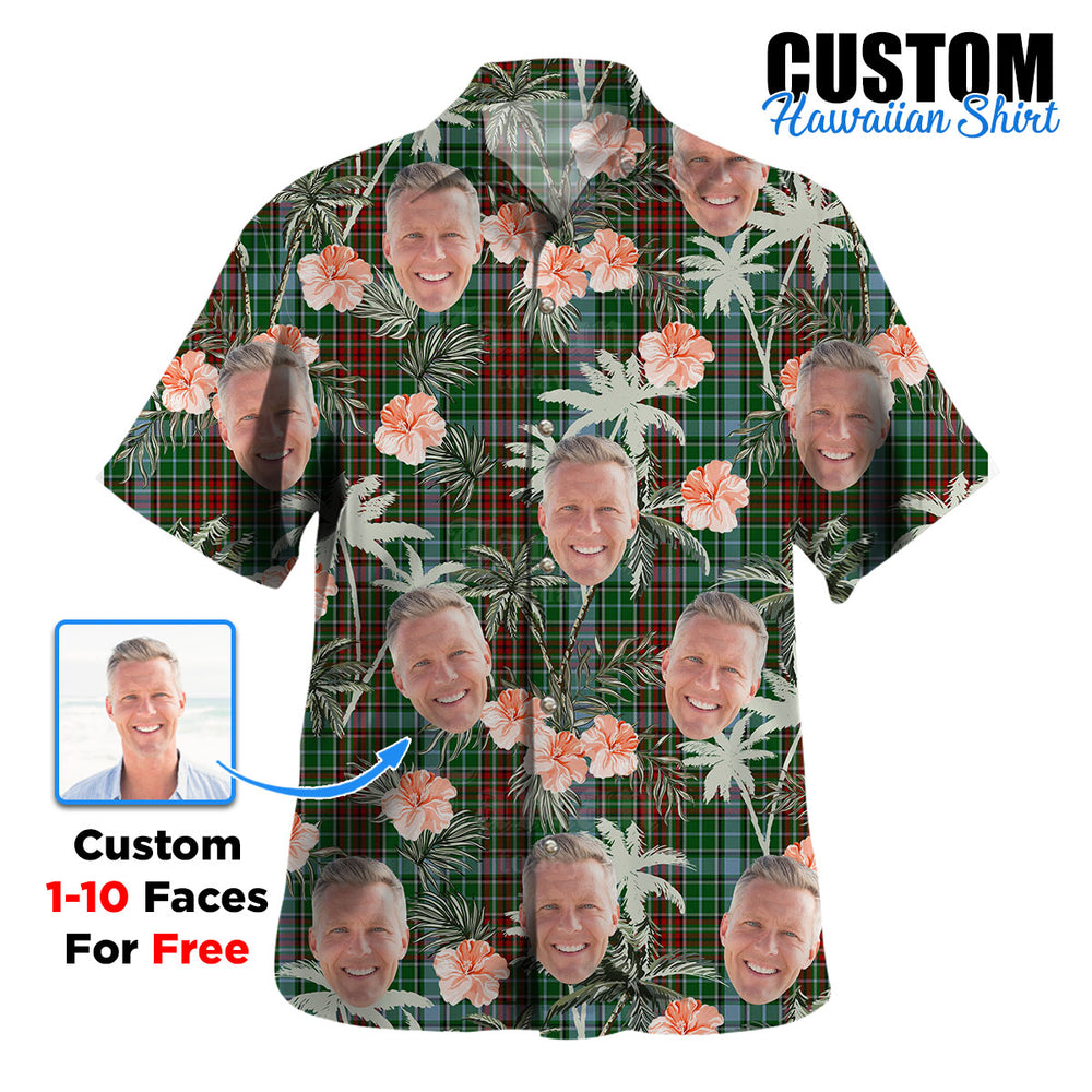Clan Gayre Tartan Custom Face Hawaiian Shirt – Unisex Gift for Family Members, Summer Party FC31 Gayre Tartan Tartan Hawaii Shirt