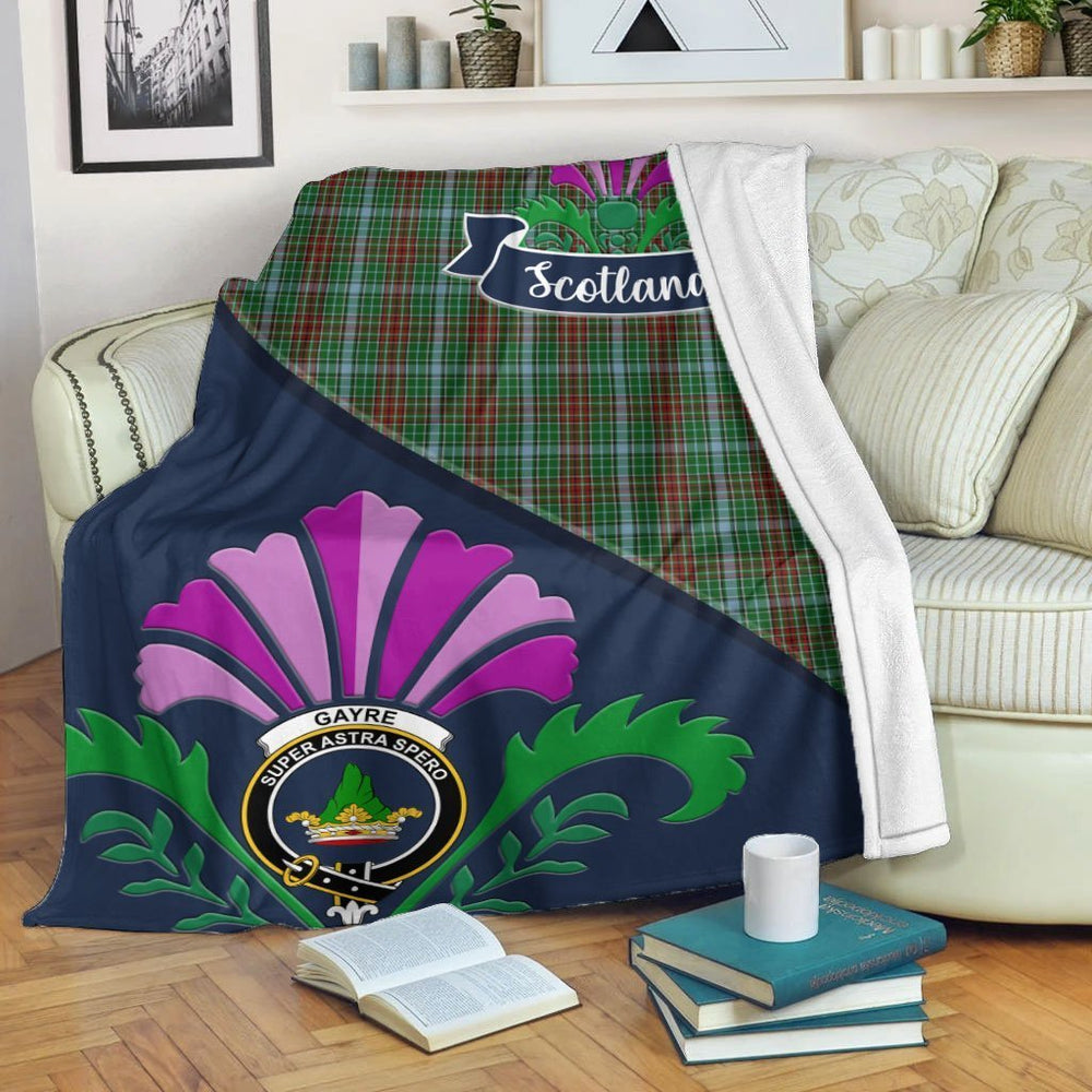Clan Gayre Tartan Crest Premium Blanket Thistle Style YH93 Clan Gayre Tartan Today