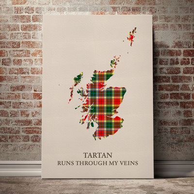Clan Gibbs Tartan Scotland Map Canvas “Tartan Runs Through My Veins” Wall Art LB67
