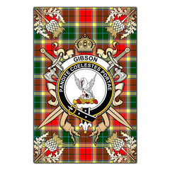 Clan Gibson Tartan Crest Black Garden Flag - Gold Thistle NS46 Clan Garden Tartan Today