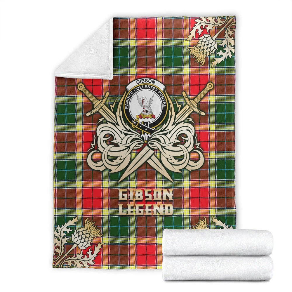 Clan Gibson Tartan Gold Courage Symbol Blanket FY76 Clan Hall Tartan Today
