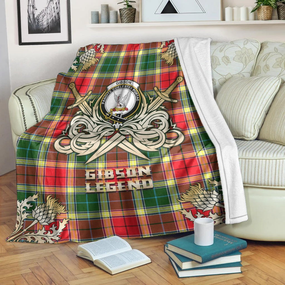 Clan Gibson Tartan Gold Courage Symbol Blanket FY76 Clan Hall Tartan Today