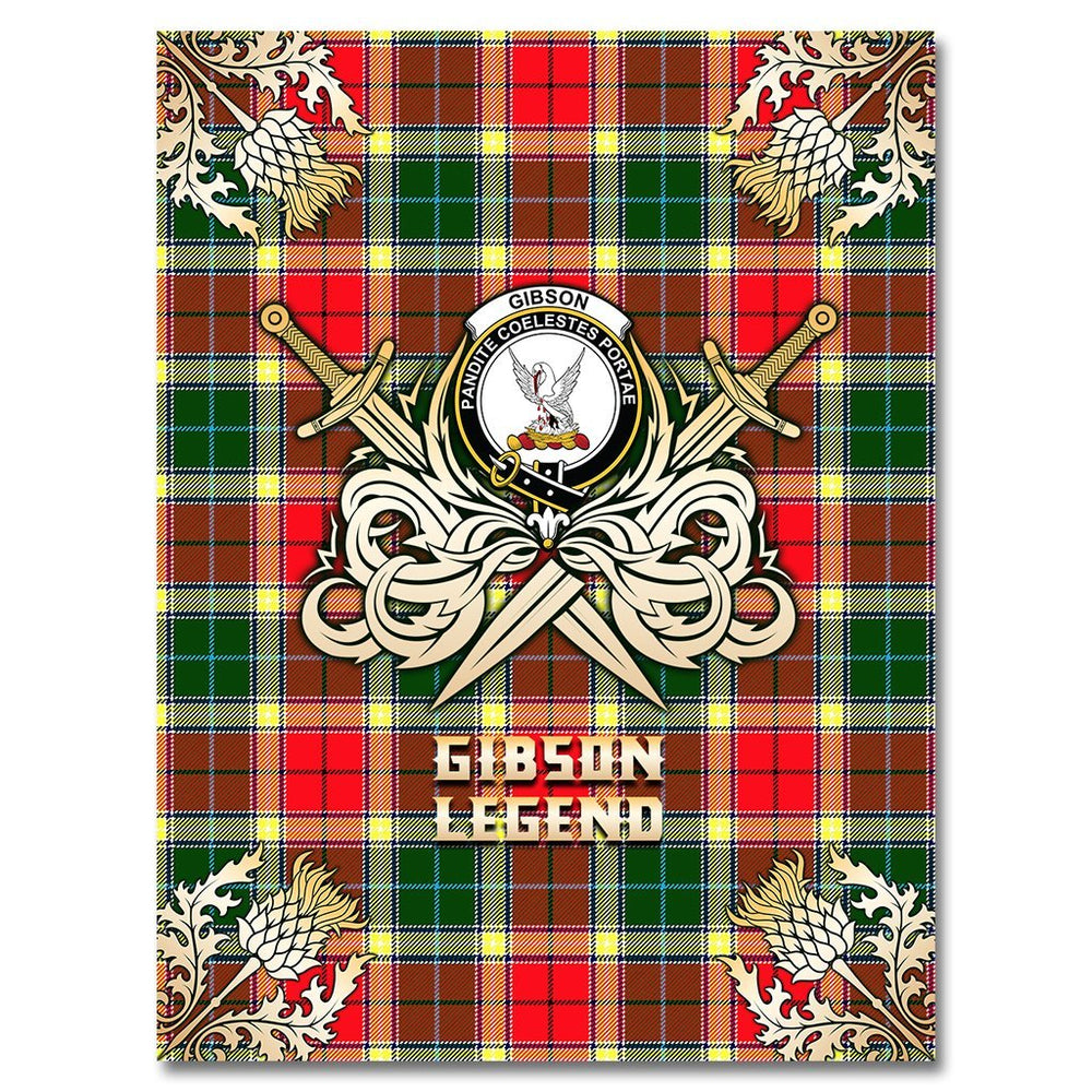 Clan Gibson Tartan Gold Courage Symbol Blanket FY76 Clan Hall Tartan Today