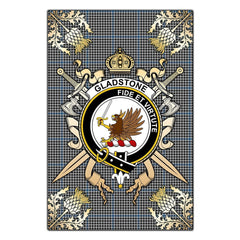 Clan Gladstone Tartan Crest Black Garden Flag - Gold Thistle DB71 Clan Garden Tartan Today