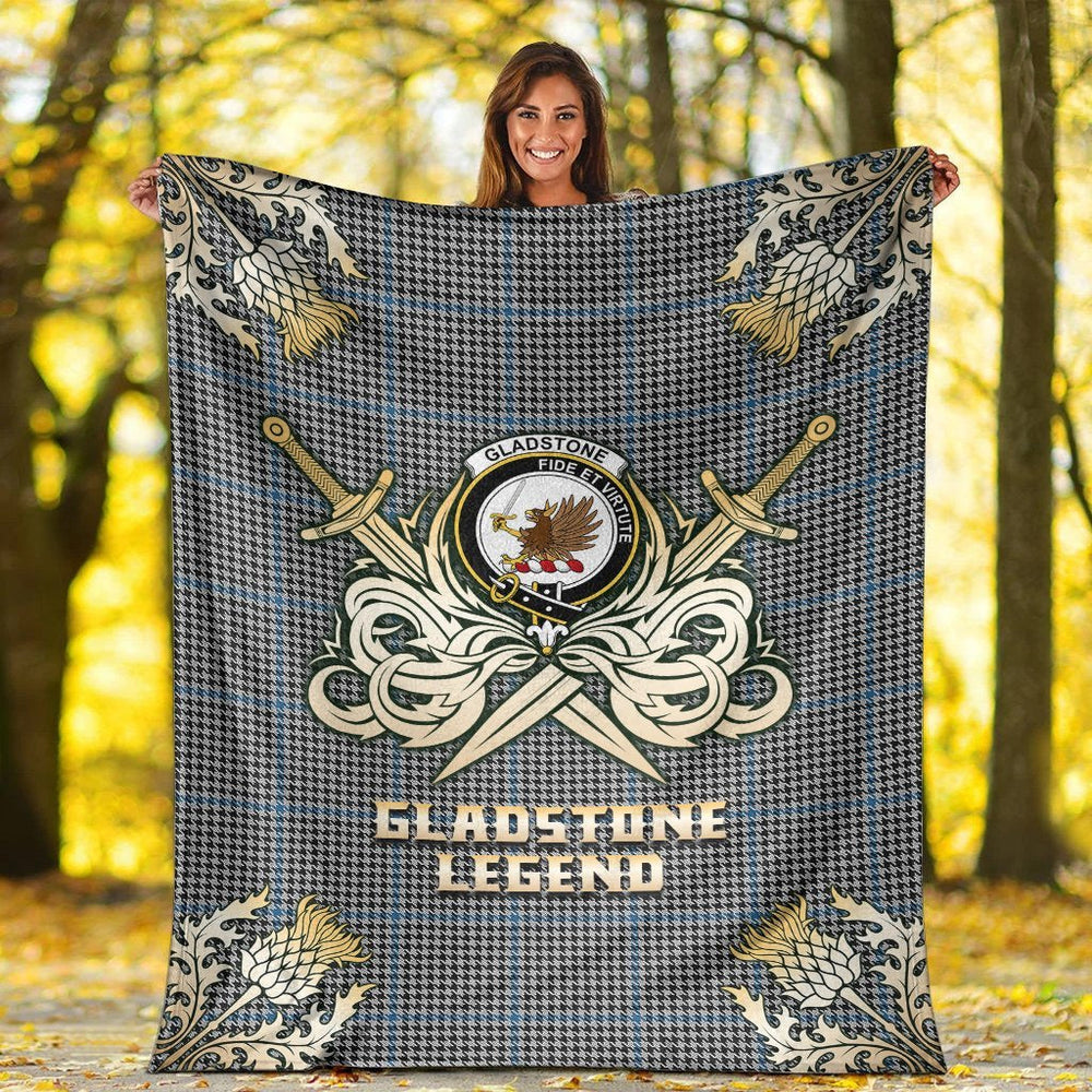 Clan Gladstone Tartan Gold Courage Symbol Blanket YB67 Clan Hall Tartan Today